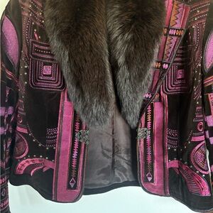 Peter Nygard Black and Pink Blazer with Faux Fur Collar